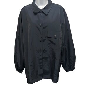 Open Edit Mens Black Snap Front Shirt Jacket Coach Jacket Large Utility Minimal